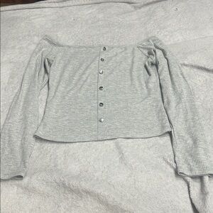 Light Gray Off Shoulder Button Top
